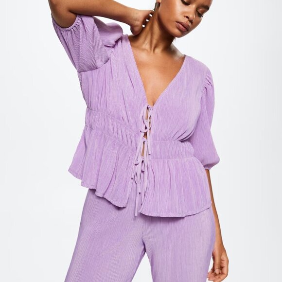 Mango Pleated Blouse With Ruffles - Picture 5 of 9